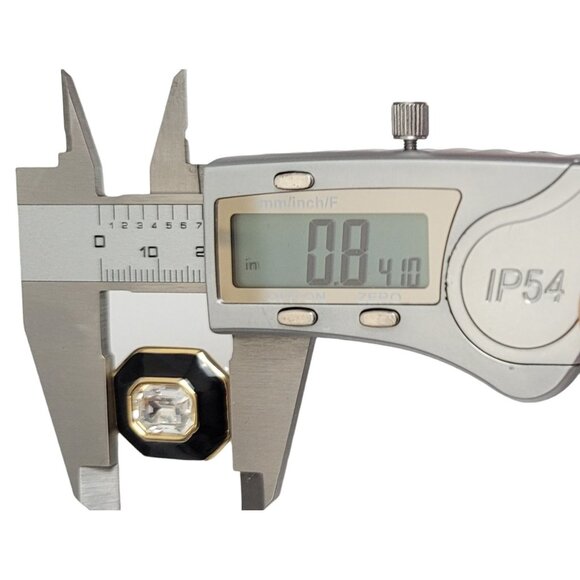 Monet Black Enamel Clear Crystal Faceted Rhinestone Center Clip-On Earrings - Picture 9 of 10